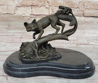 Hot Cast Bronze Fox on Tree Branch Sculpture Signed Art