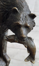 Bear with Fish in Mouth Bronze Sculpture Marble Base
