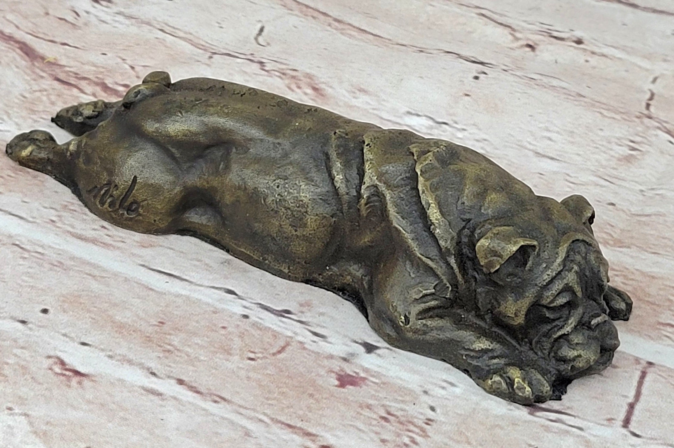Hot Cast Bronze Bulldog Cute Puppy Pet Art Collectible