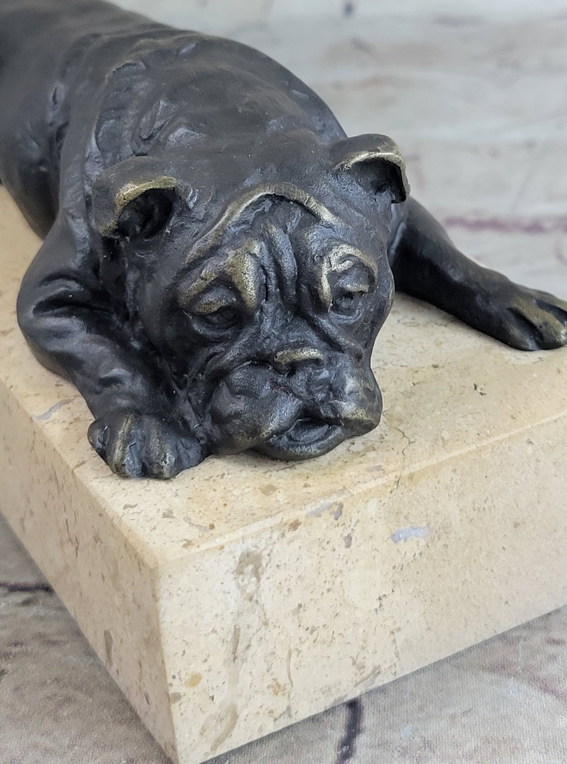 Art Deco English Bulldog 100% Solid Bronze Sculpture
