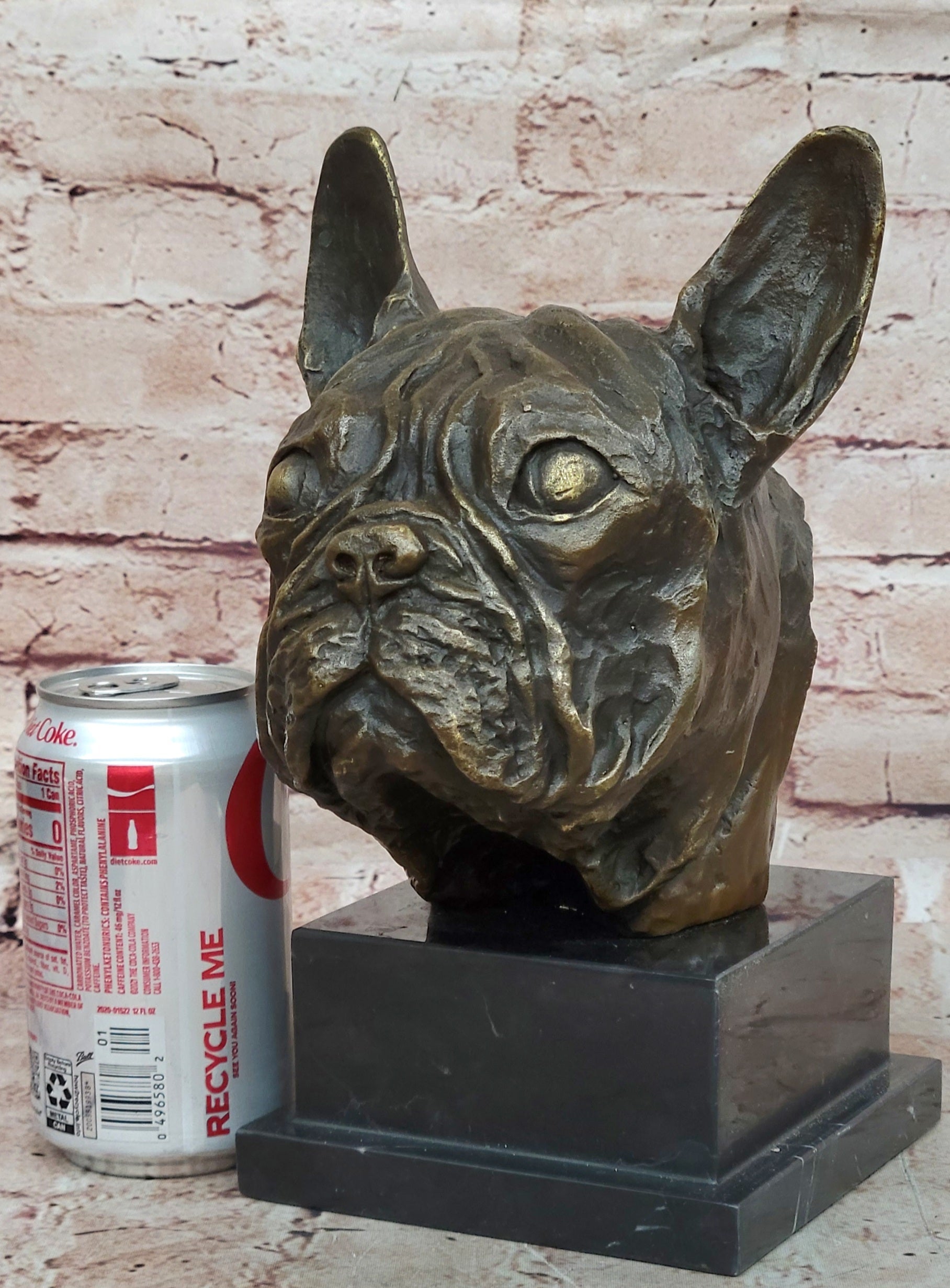 French Bulldog Puppy Bronze Bust on Marble Base