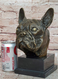 French Bulldog Puppy Bronze Bust on Marble Base