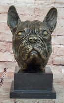 French Bulldog Puppy Bronze Bust on Marble Base