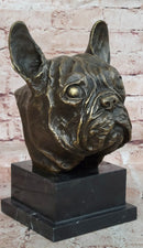 French Bulldog Puppy Bronze Bust on Marble Base