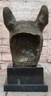 French Bulldog Puppy Bronze Bust on Marble Base