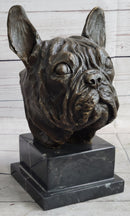 French Bulldog Puppy Bronze Bust on Marble Base