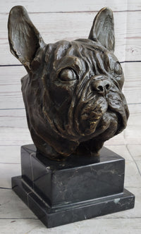 French Bulldog Puppy Bronze Bust on Marble Base