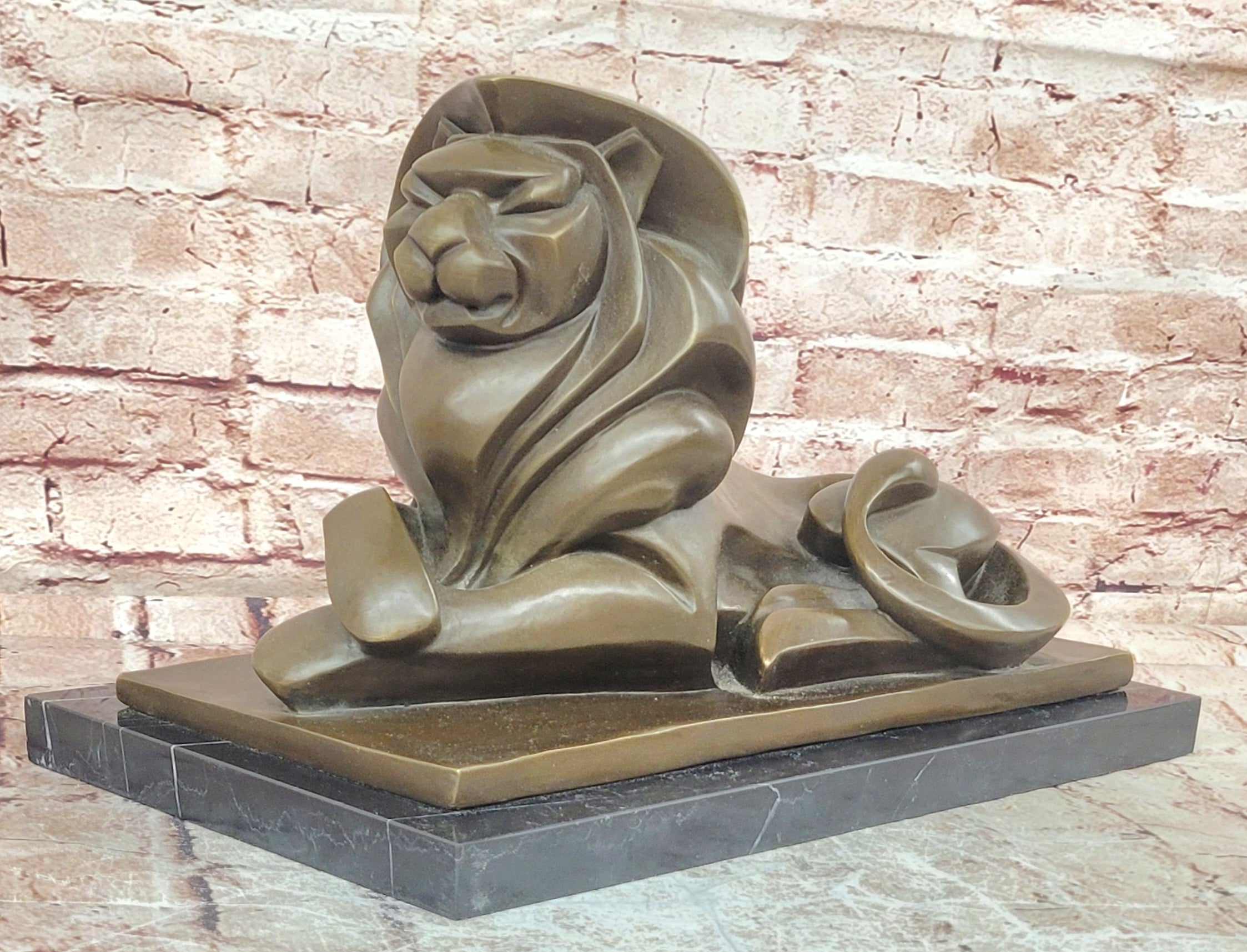 Bronze Statue Animal Abstract Modern Artwork Lion Sculpture by H. Moore