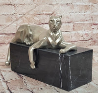 Bronze Panther Sculpture Cubist Style Cougar Statue Signed Original Juno Gift
