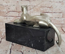 Bronze Panther Sculpture Cubist Style Cougar Statue Signed Original Juno Gift