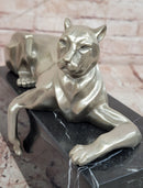 Bronze Panther Sculpture Cubist Style Cougar Statue Signed Original Juno Gift