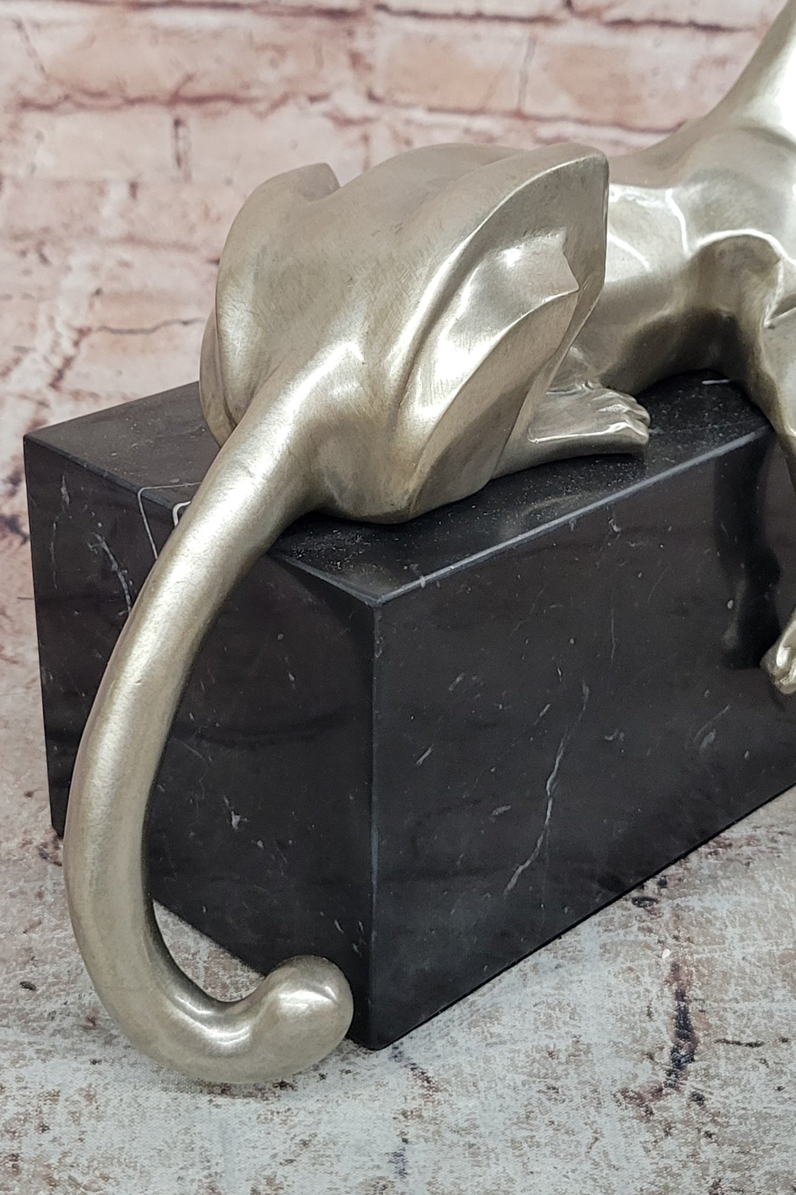 Bronze Panther Sculpture Cubist Style Cougar Statue Signed Original Juno Gift