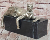 Bronze Panther Sculpture Cubist Style Cougar Statue Signed Original Juno Gift