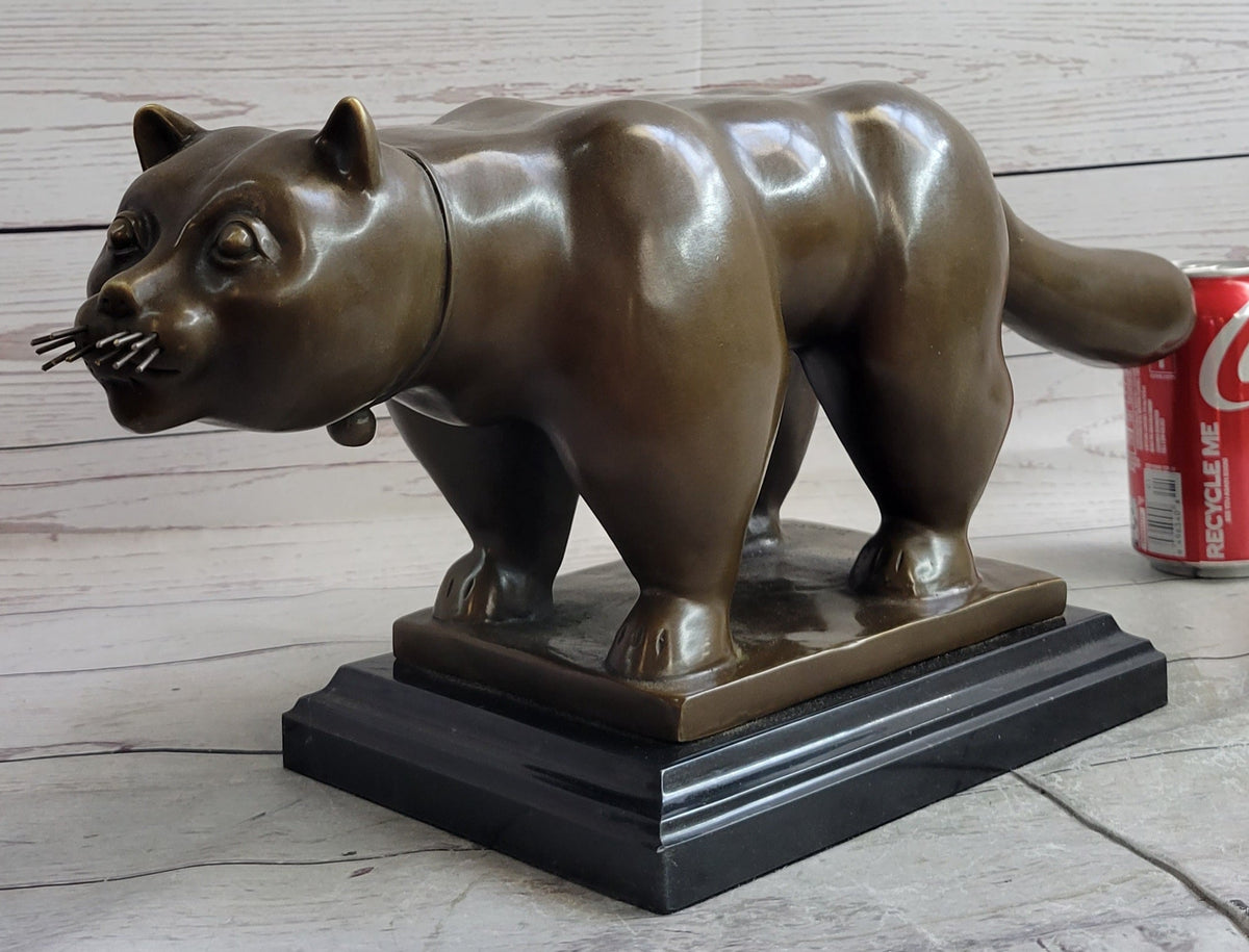 Fernando Botero Cat Gato Bronze Metal Sculpture on Marble Base