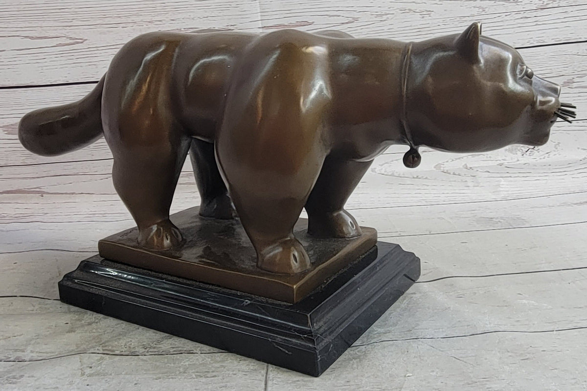 Fernando Botero Cat Gato Bronze Metal Sculpture on Marble Base