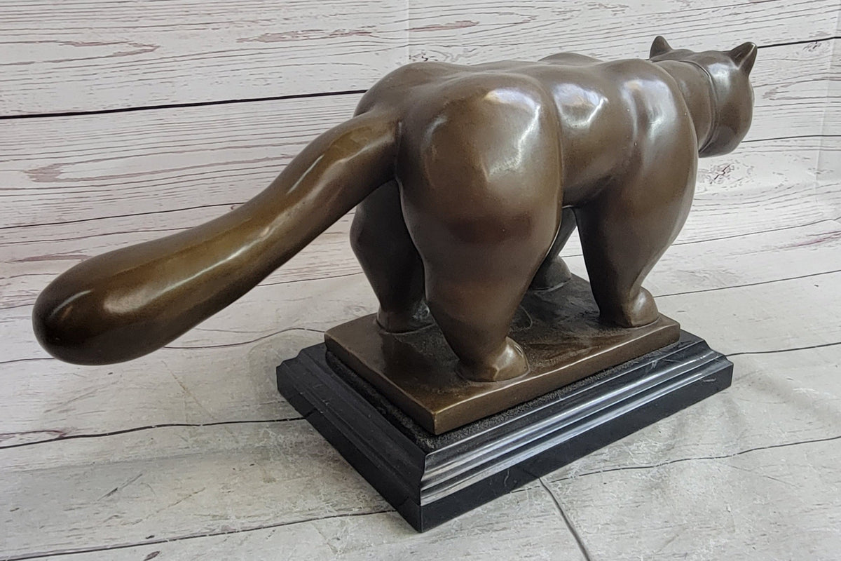 Fernando Botero Cat Gato Bronze Metal Sculpture on Marble Base