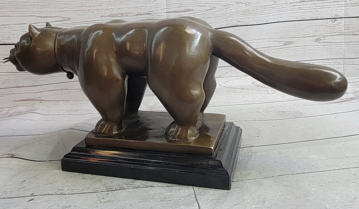 Fernando Botero Cat Gato Bronze Metal Sculpture on Marble Base