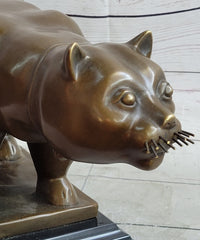 Fernando Botero Cat Gato Bronze Metal Sculpture on Marble Base