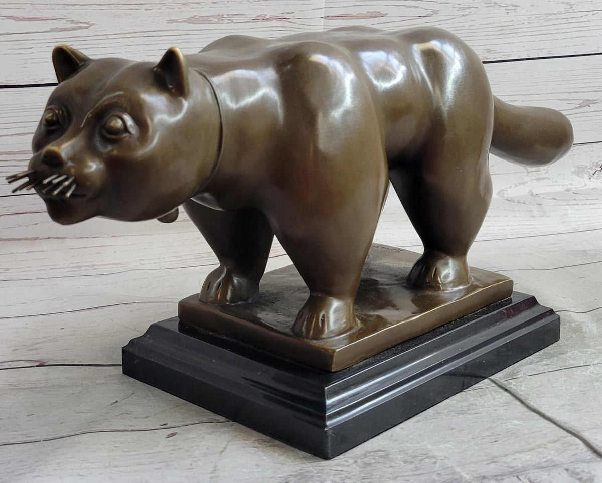 Fernando Botero Cat Gato Bronze Metal Sculpture on Marble Base