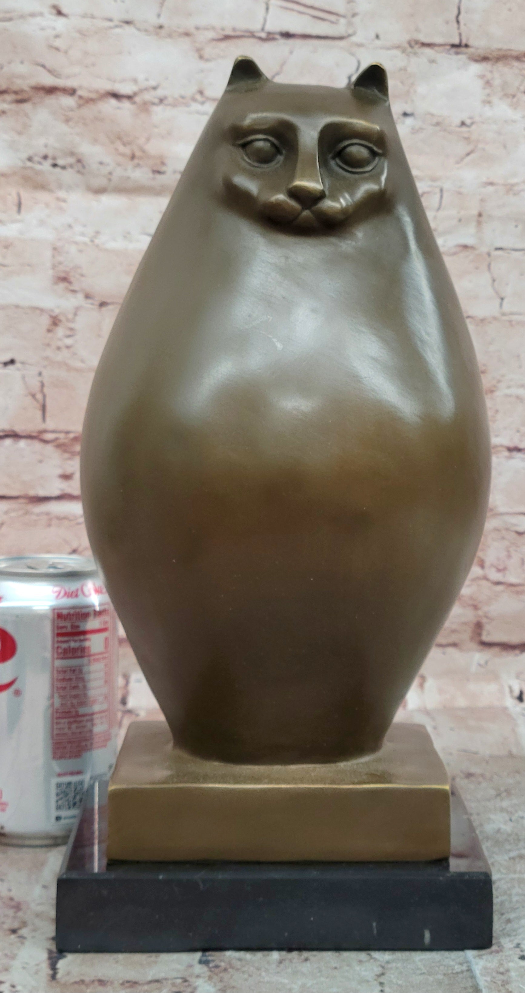 Extra Large Botero Chubby Cat Genuine Bronze Sculpture Figurine Statue