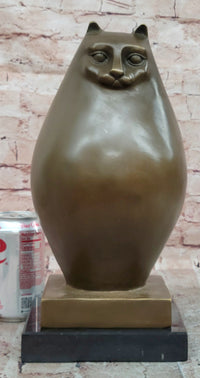 Extra Large Botero Chubby Cat Genuine Bronze Sculpture Figurine Statue