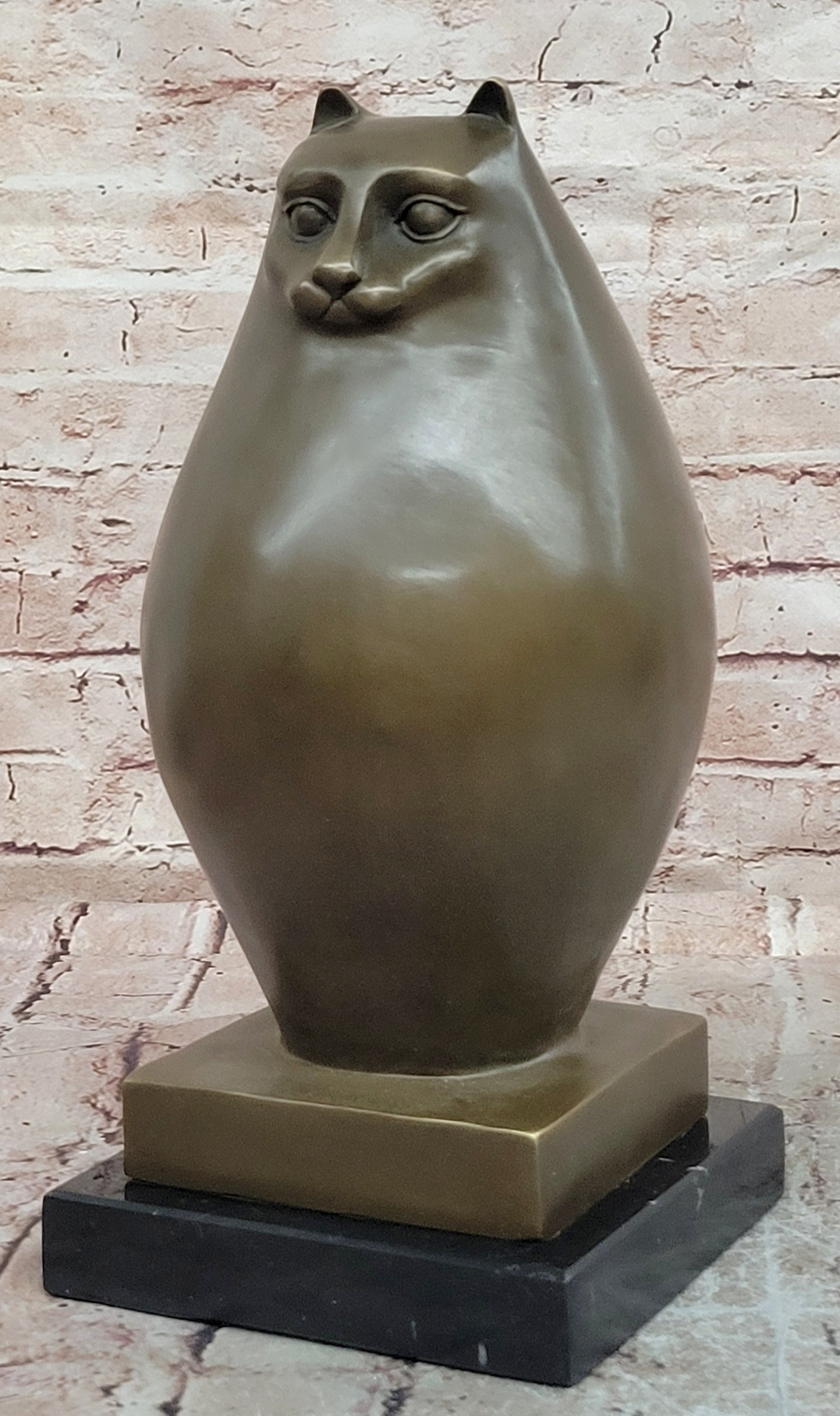 Extra Large Botero Chubby Cat Genuine Bronze Sculpture Figurine Statue