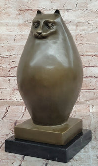 Extra Large Botero Chubby Cat Genuine Bronze Sculpture Figurine Statue