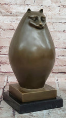 Extra Large Botero Chubby Cat Genuine Bronze Sculpture Figurine Statue