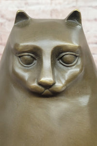 Extra Large Botero Chubby Cat Genuine Bronze Sculpture Figurine Statue