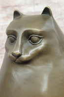 Extra Large Botero Chubby Cat Genuine Bronze Sculpture Figurine Statue