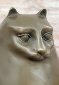 Extra Large Botero Chubby Cat Genuine Bronze Sculpture Figurine Statue