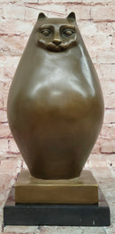 Extra Large Botero Chubby Cat Genuine Bronze Sculpture Figurine Statue