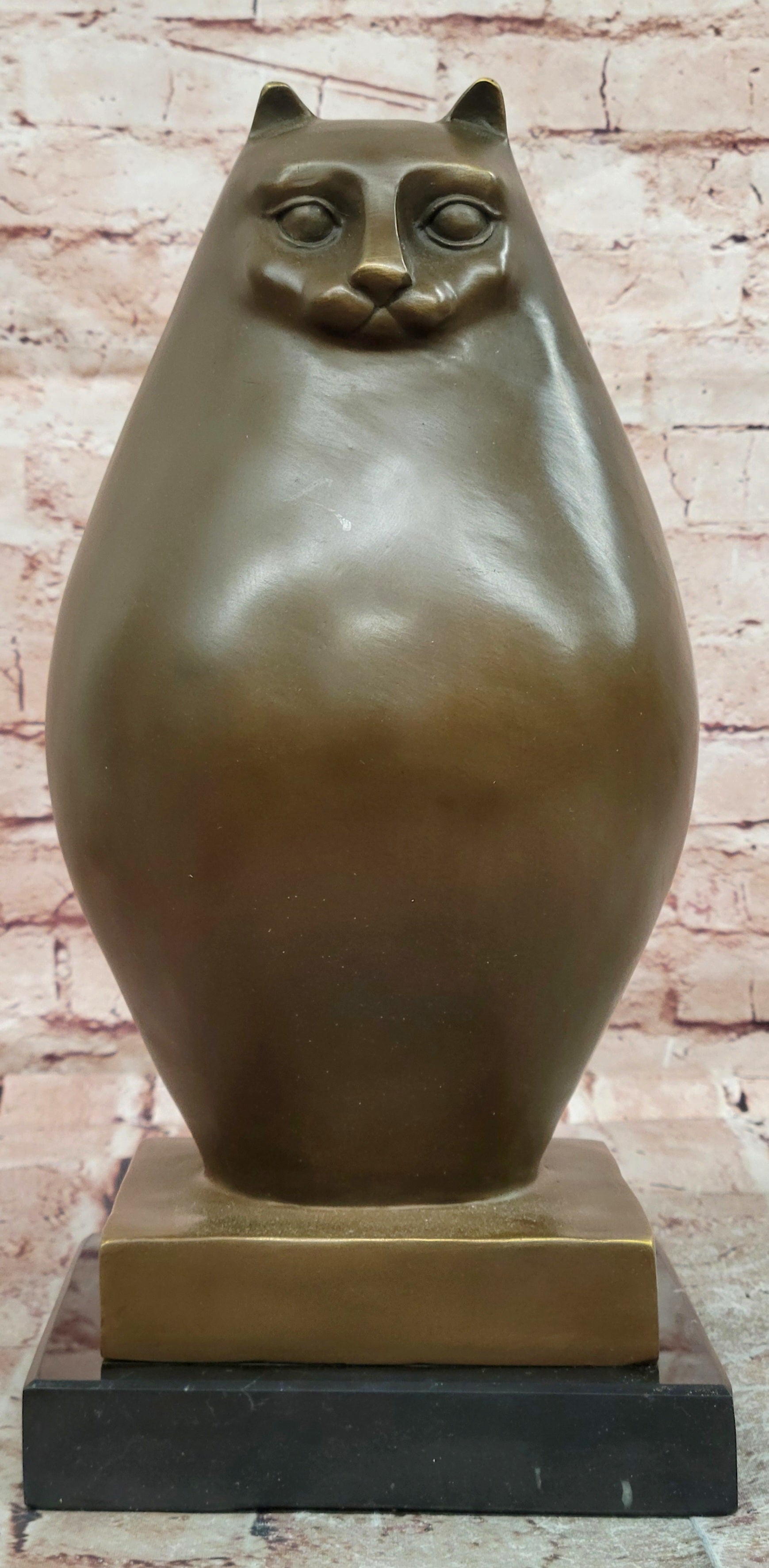 Extra Large Botero Chubby Cat Genuine Bronze Sculpture Figurine Statue