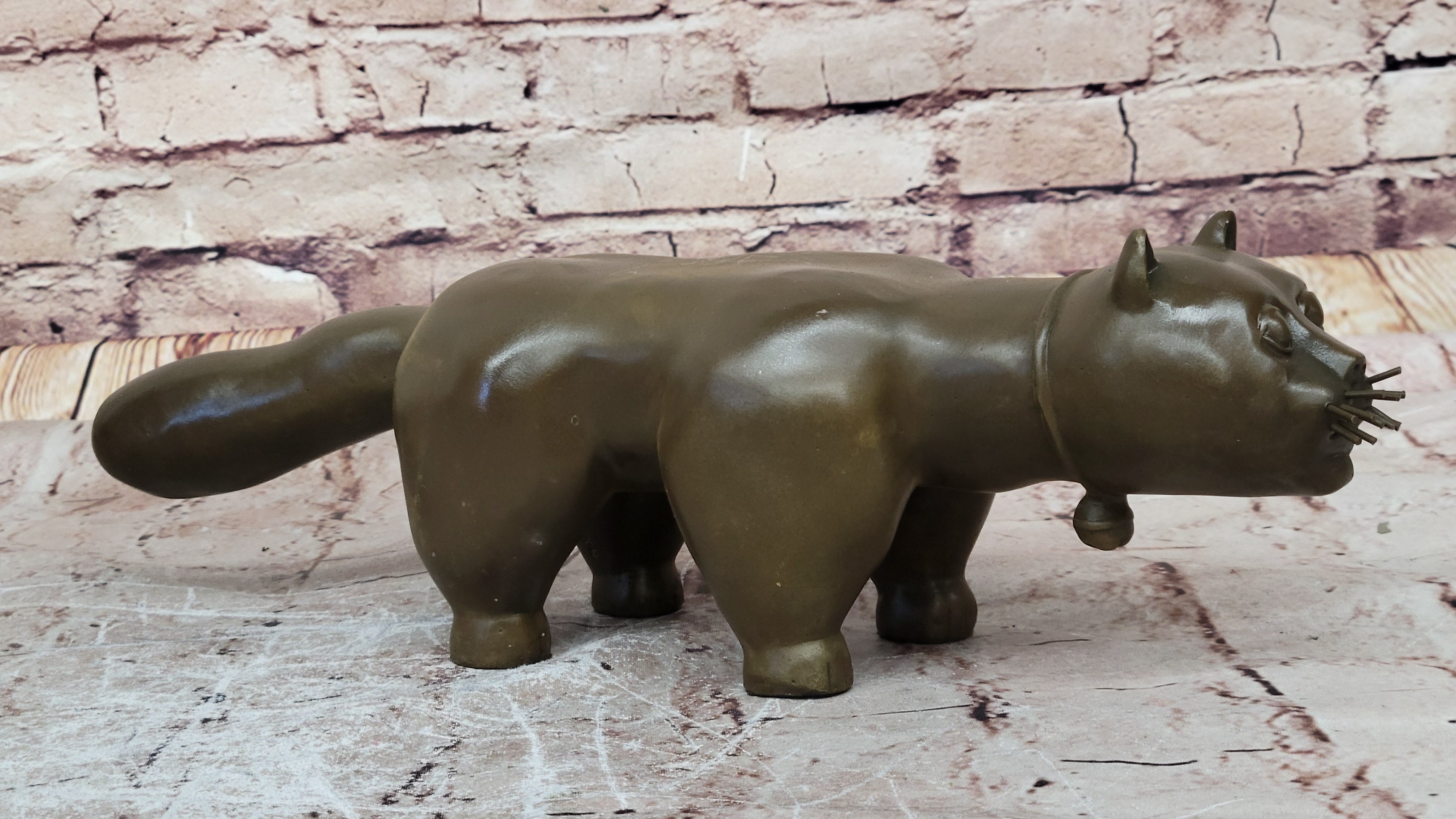 Large Botero Cat Gato Feline Bronze Sculpture