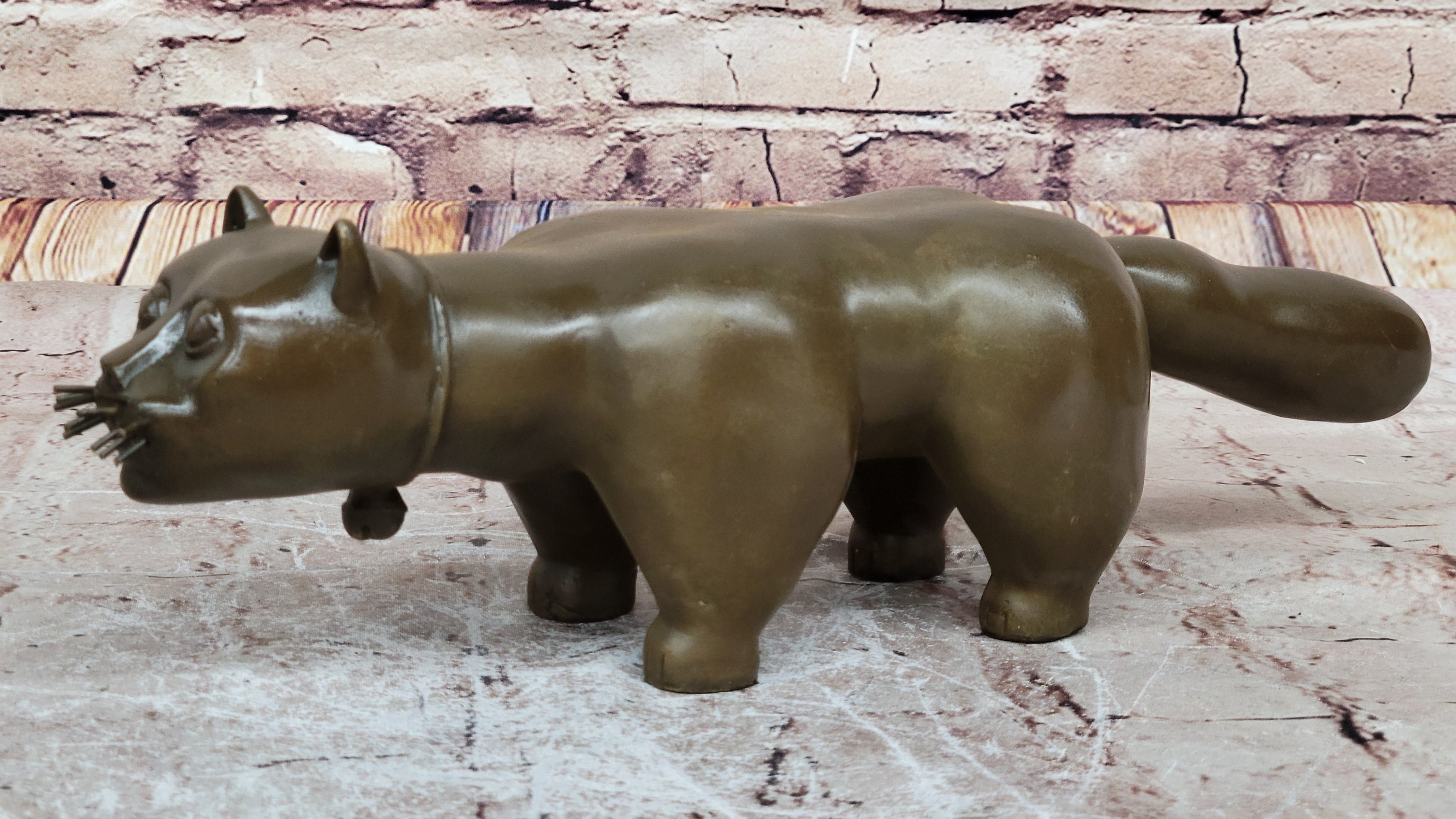 Large Botero Cat Gato Feline Bronze Sculpture