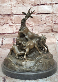 Signed E. Delabrierre Bronze Sculpture Animal Pack of Mountain Goat Figurine