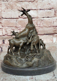Signed E. Delabrierre Bronze Sculpture Animal Pack of Mountain Goat Figurine