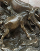 Signed E. Delabrierre Bronze Sculpture Animal Pack of Mountain Goat Figurine