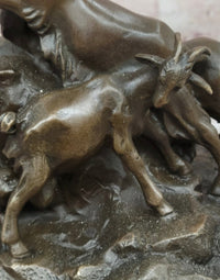 Signed E. Delabrierre Bronze Sculpture Animal Pack of Mountain Goat Figurine