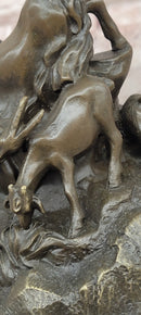 Signed E. Delabrierre Bronze Sculpture Animal Pack of Mountain Goat Figurine