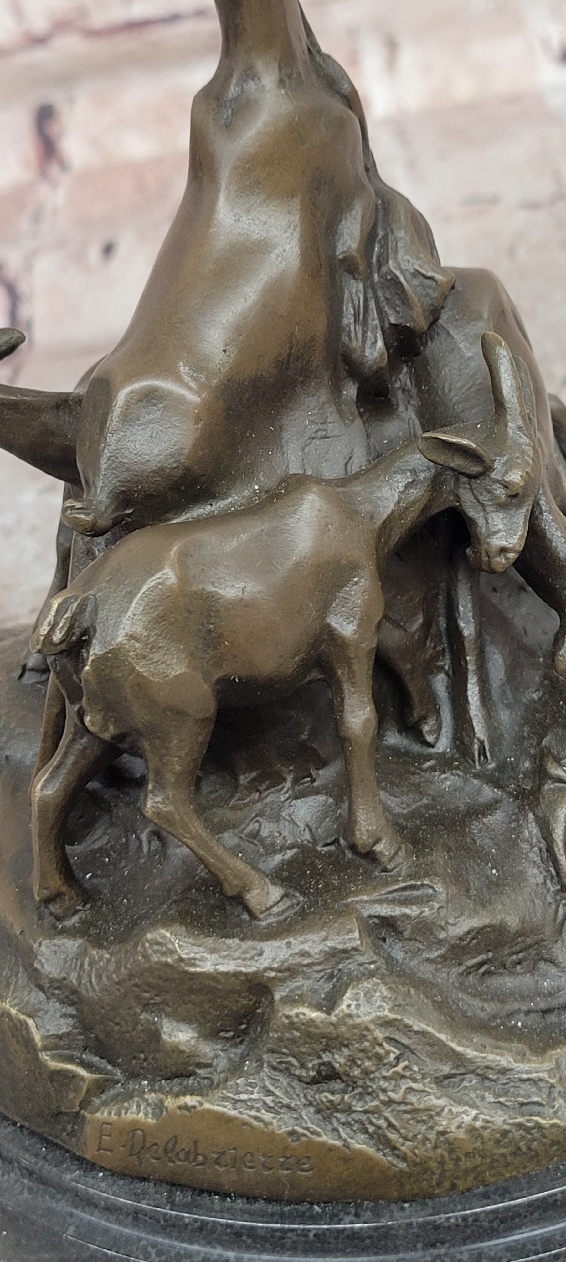 Signed E. Delabrierre Bronze Sculpture Animal Pack of Mountain Goat Figurine
