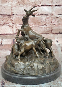 Signed E. Delabrierre Bronze Sculpture Animal Pack of Mountain Goat Figurine