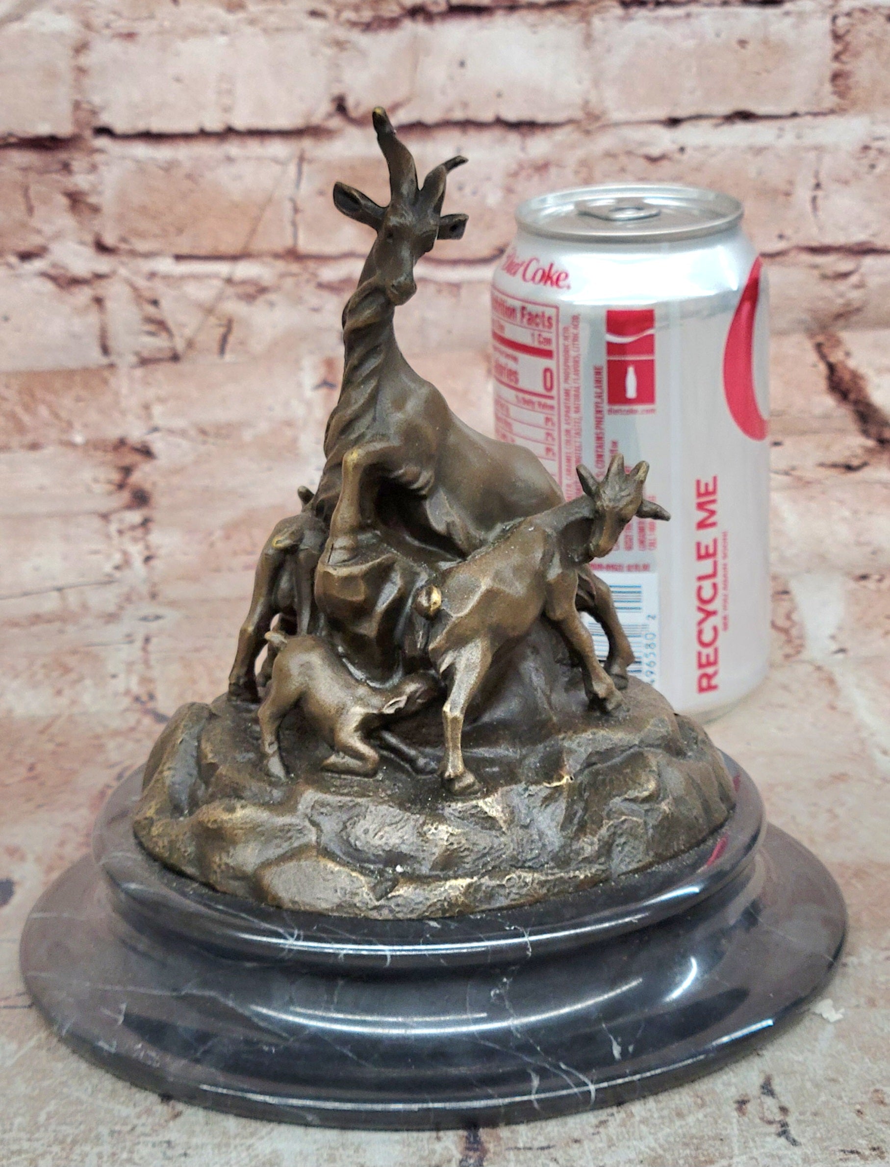 Signed Original Milo Charming Goat Family Bronze Sculpture Figurine Statue
