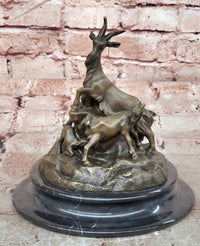 Signed Original Milo Charming Goat Family Bronze Sculpture Figurine Statue