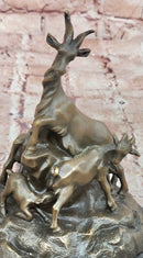Signed Original Milo Charming Goat Family Bronze Sculpture Figurine Statue