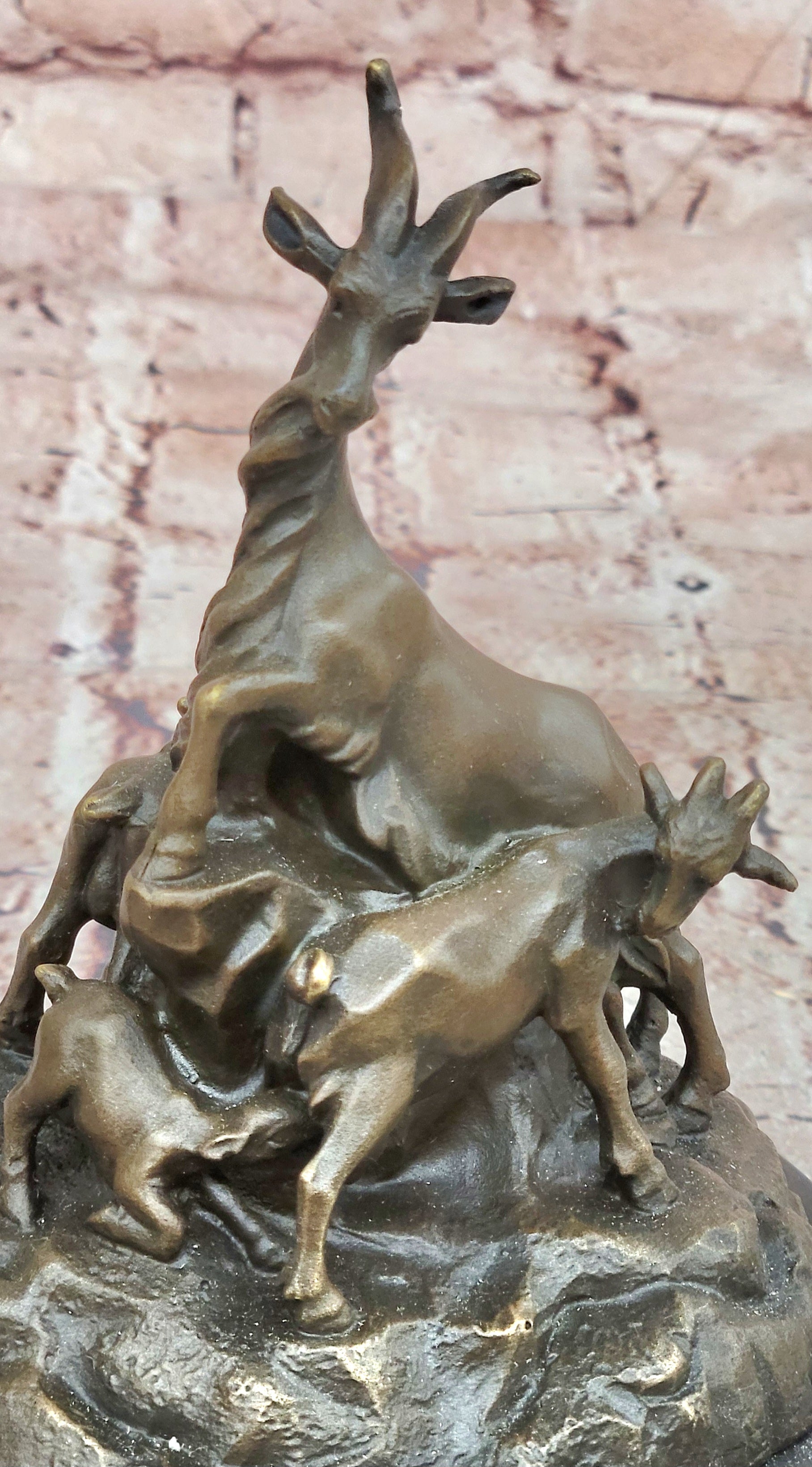 Signed Original Milo Charming Goat Family Bronze Sculpture Figurine Statue