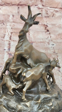 Signed Original Milo Charming Goat Family Bronze Sculpture Figurine Statue