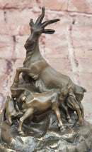 Signed Original Milo Charming Goat Family Bronze Sculpture Figurine Statue