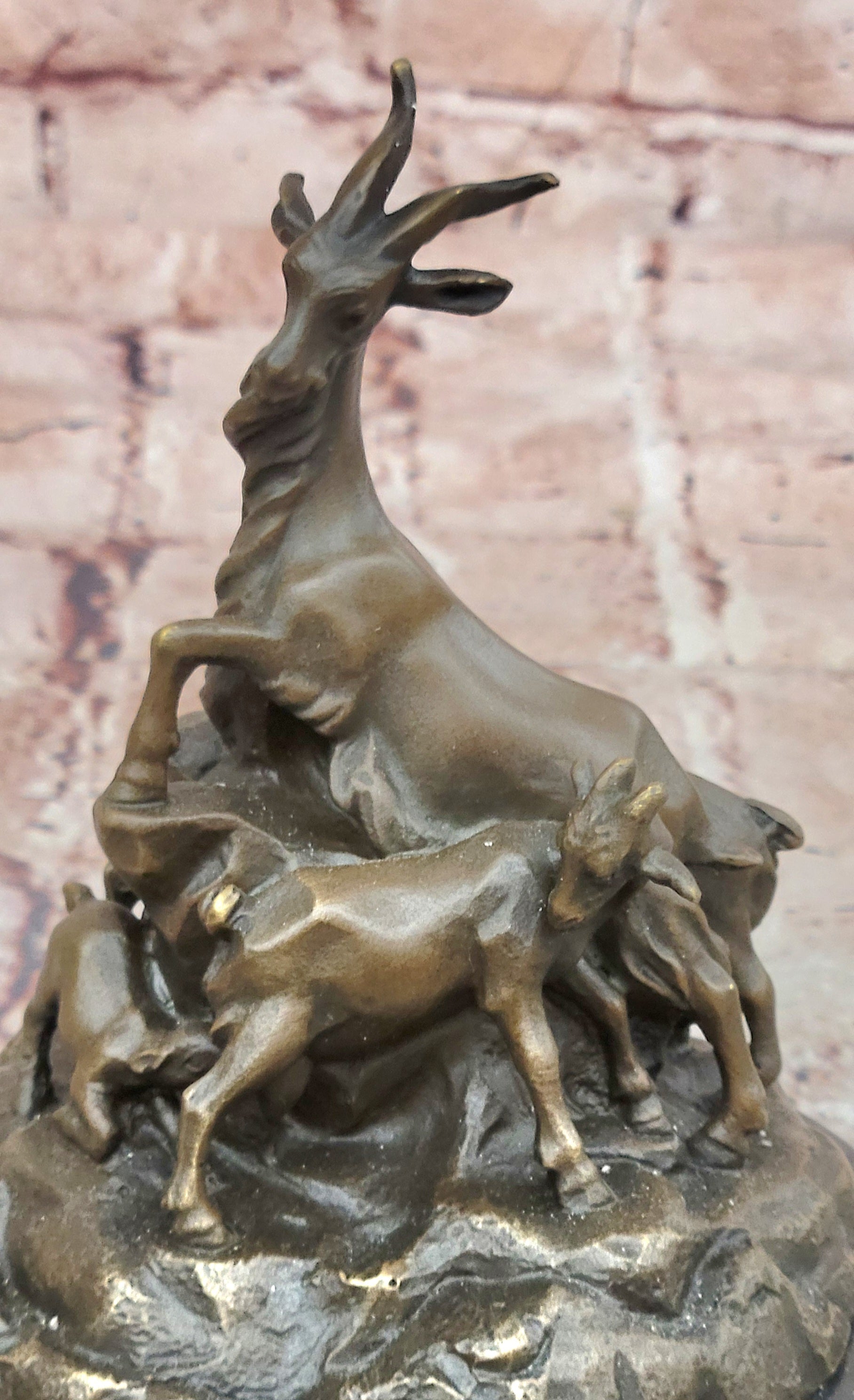 Signed Original Milo Charming Goat Family Bronze Sculpture Figurine Statue