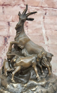 Signed Original Milo Charming Goat Family Bronze Sculpture Figurine Statue